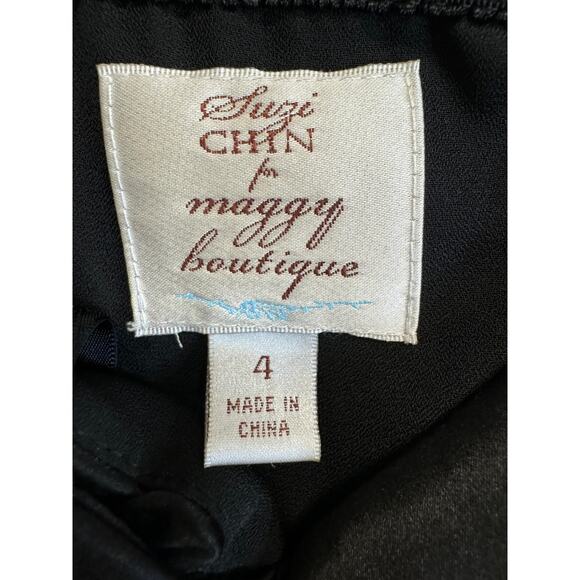 Suzi Chin for Maggy Boutique White/Black Silk Dress Size 4 - Picture 4 of 5